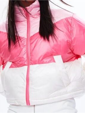 H&M Pink and White Colorblock Ski Jacket